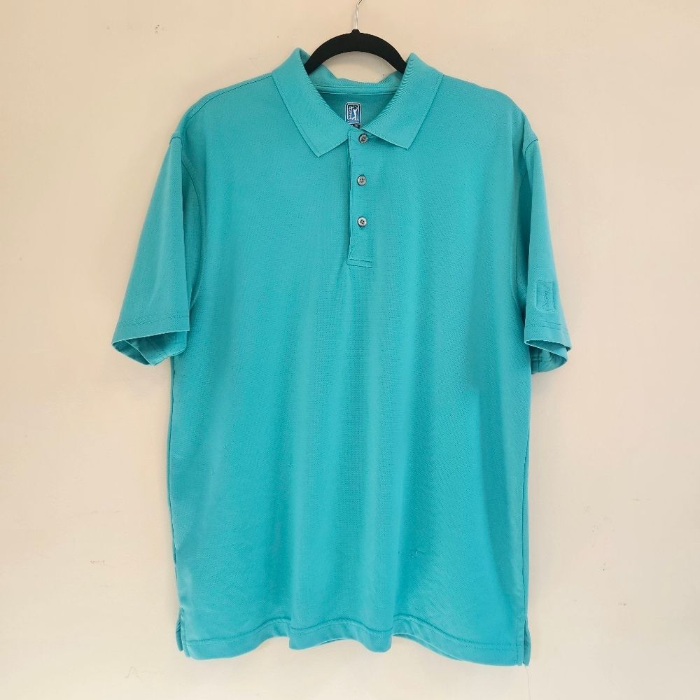 PGA Tour Polo Golf Shirt Men's Size XL Aqua 3 Button Short Sleeves